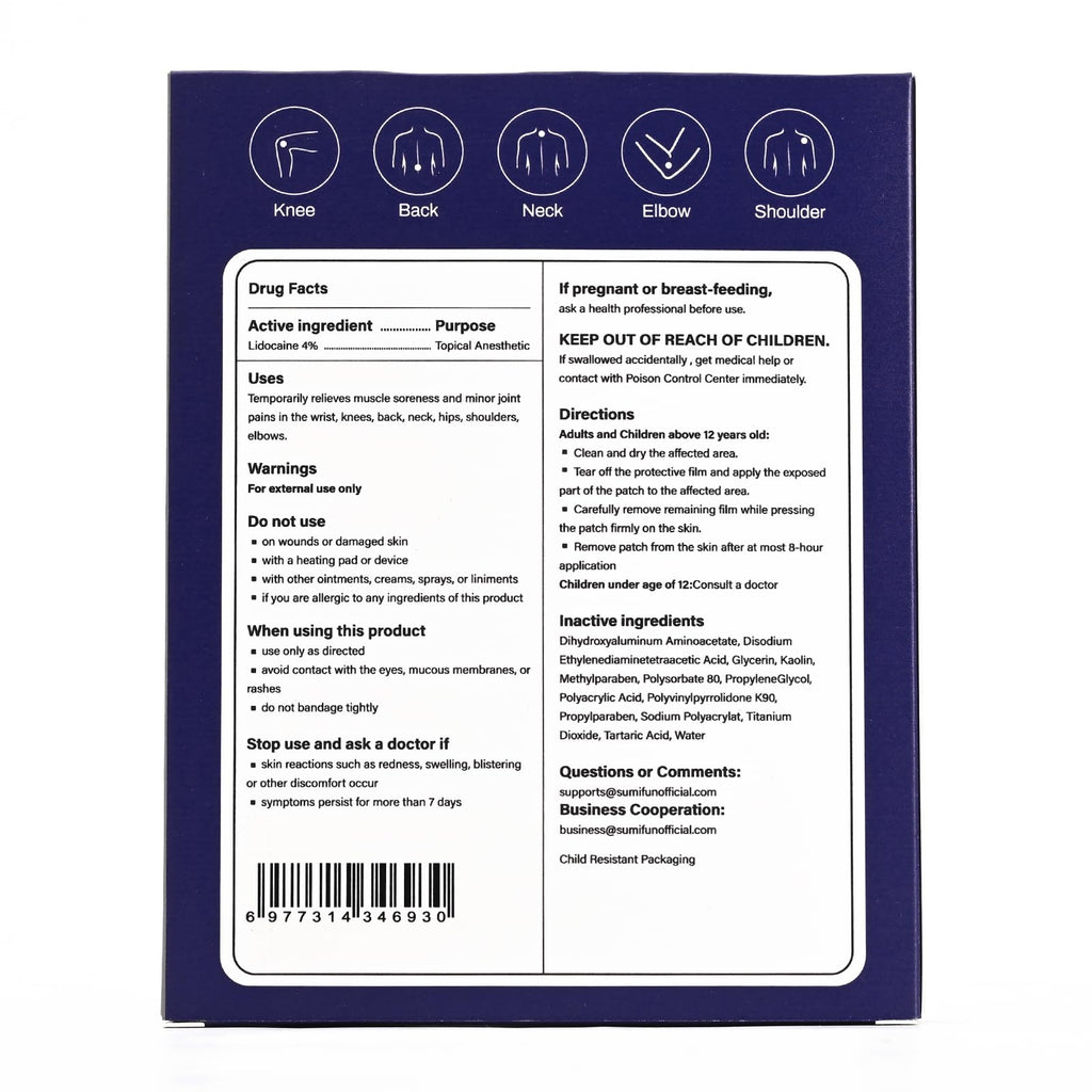 Sumifun 4% Lidocaine Patches Maximum Strength - 12 Count Pain Relieving Gel Patch for Muscle Soreness, Back Ache, Knee, Neck & Joint Pains - Topical Analgesic (Large, Count, 12) - TrustMedUSA