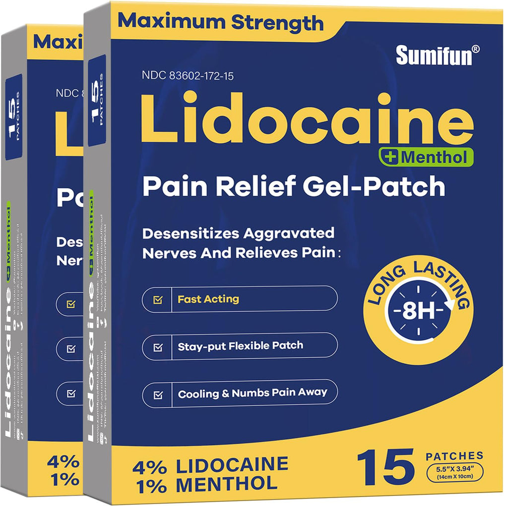 Sumifun 4% Lidocaine Patches Plus 1% Menthol - 30 Counts Maximum Strength OTC Pain Relief Patches for Back Ache Stiff Neck Joint Pain Muscle Soreness Topical Analgesic - TrustMedUSA