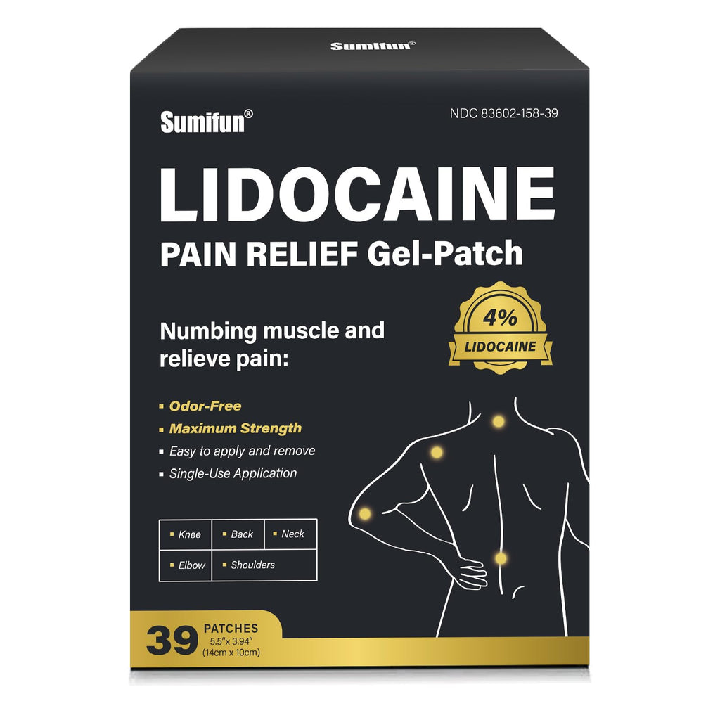 Sumifun 4% Lidocaine Patches,Maximum Strength Pain Relieving Patch Back, Shoulder, Joints, Knee Pain Relief and Muscle Soreness - 8 Hour Pain Relief (39 Count(Pack of 1)) - TrustMedUSA