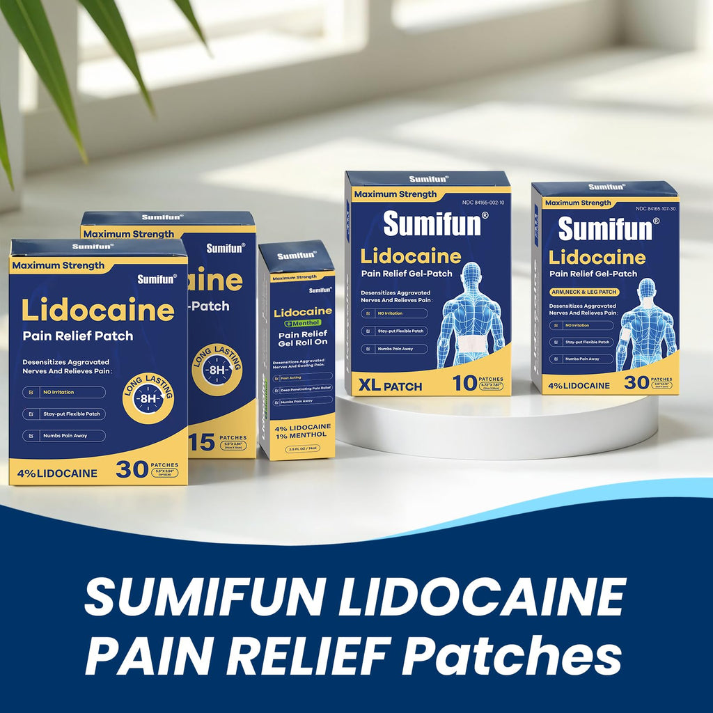 Sumifun 4% Lidocaine XL Pain Patches | Extra Large 4.72"x7.87" for Full Back & Thigh Coverage | Maximum Strength OTC Numbing | 8-Hour Medical Adhesion (X-Large, Count, 10) - TrustMedUSA