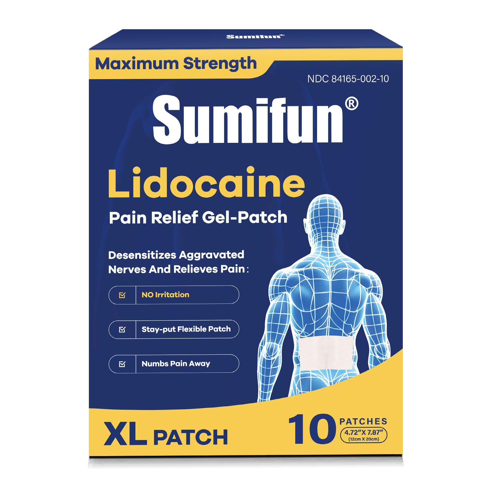 Sumifun 4% Lidocaine XL Pain Patches | Extra Large 4.72"x7.87" for Full Back & Thigh Coverage | Maximum Strength OTC Numbing | 8-Hour Medical Adhesion (X-Large, Count, 10) - TrustMedUSA