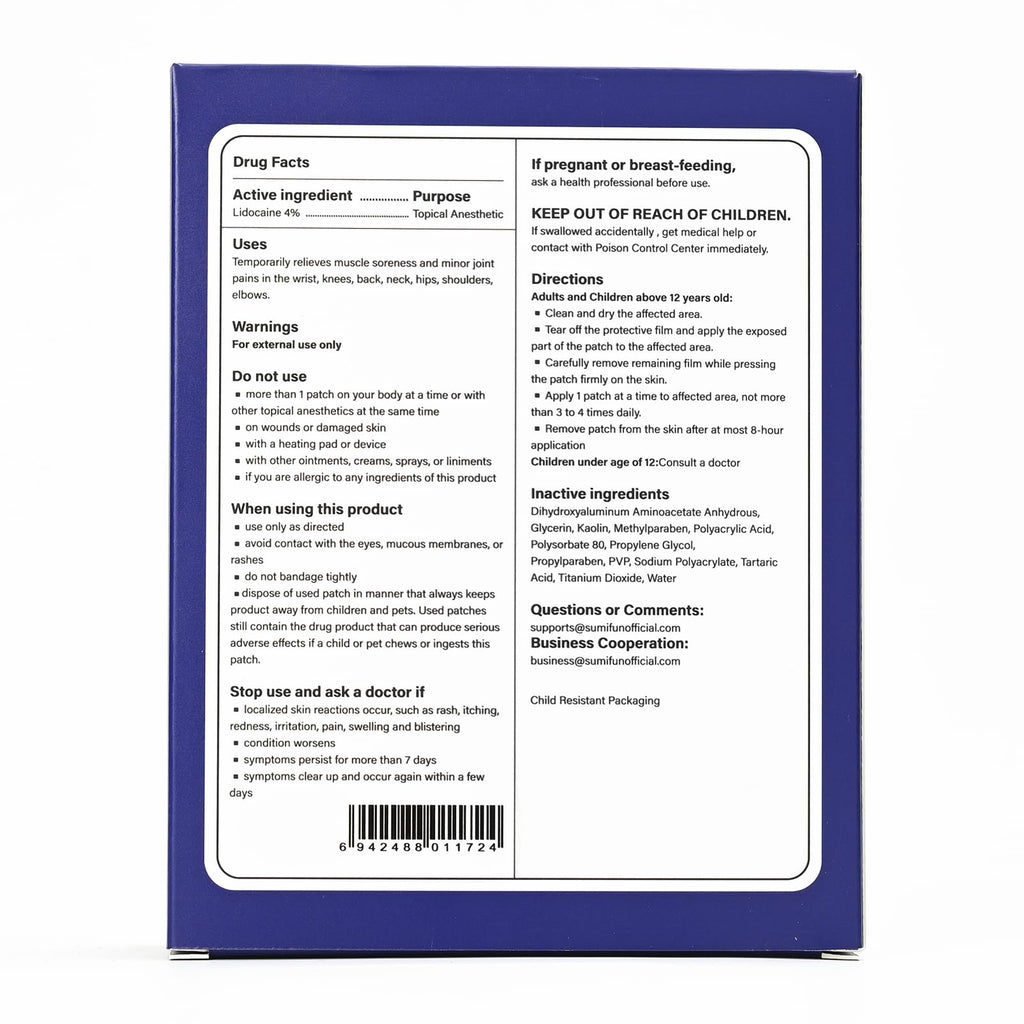 Sumifun 4% Lidocaine XL Pain Patches | Extra Large 4.72"x7.87" for Full Back & Thigh Coverage | Maximum Strength OTC Numbing | 8-Hour Medical Adhesion (X-Large, Count, 10) - TrustMedUSA