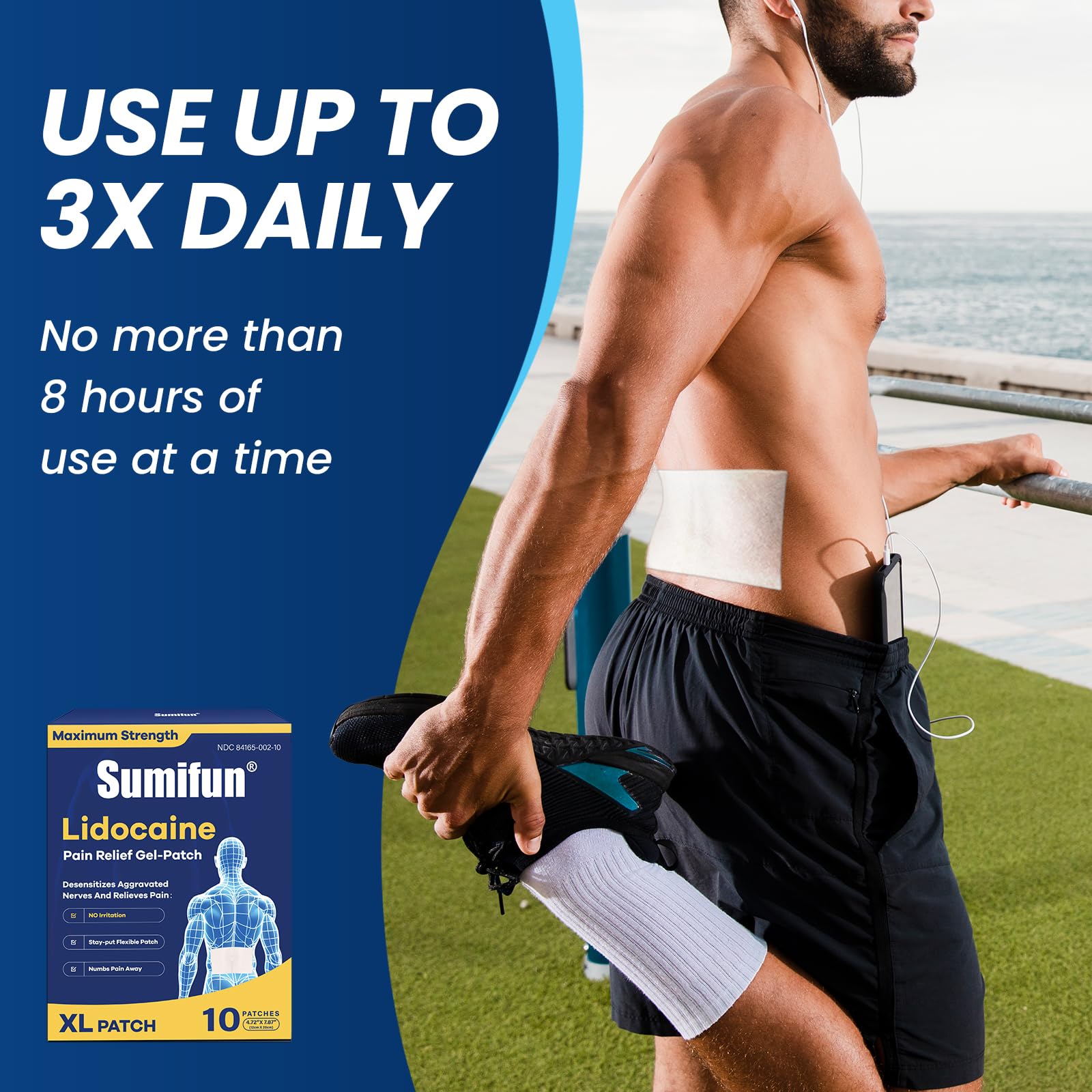 Sumifun 4% Lidocaine XL Pain Patches | Extra Large 4.72"x7.87" for Full Back & Thigh Coverage | Maximum Strength OTC Numbing | 8-Hour Medical Adhesion (X-Large, Count, 10) - TrustMedUSA