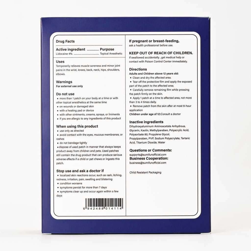 Sumifun 4% Lidocaine XL Pain Patches | Extra Large 4.72"x7.87" for Full Back & Thigh Coverage | Maximum Strength OTC Numbing | 8-Hour Medical Adhesion (X-Large, Count, 18) - TrustMedUSA