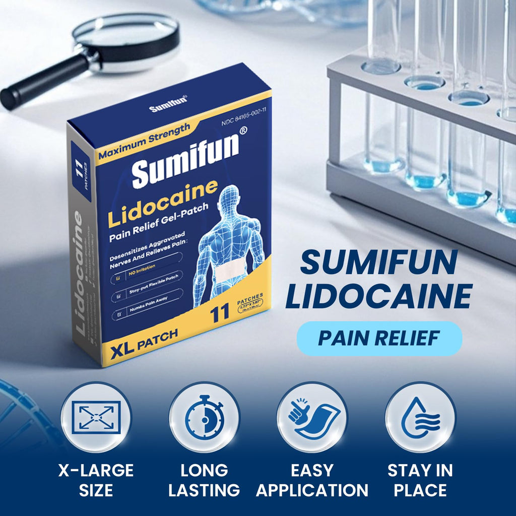 Sumifun 4% Lidocaine XL Pain Patches | Extra Large 4.72"x7.87" for Full Back & Thigh Coverage | Maximum Strength OTC Numbing | 8-Hour Medical Adhesion (X-Large, Count, 18) - TrustMedUSA