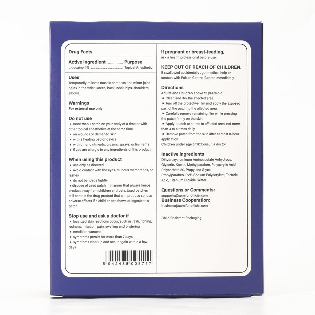 Sumifun 4% Lidocaine XL Pain Patches | Extra Large 4.72"x7.87" for Full Back & Thigh Coverage | Maximum Strength OTC Numbing | 8-Hour Medical Adhesion (X-Large, Count, 9) - TrustMedUSA