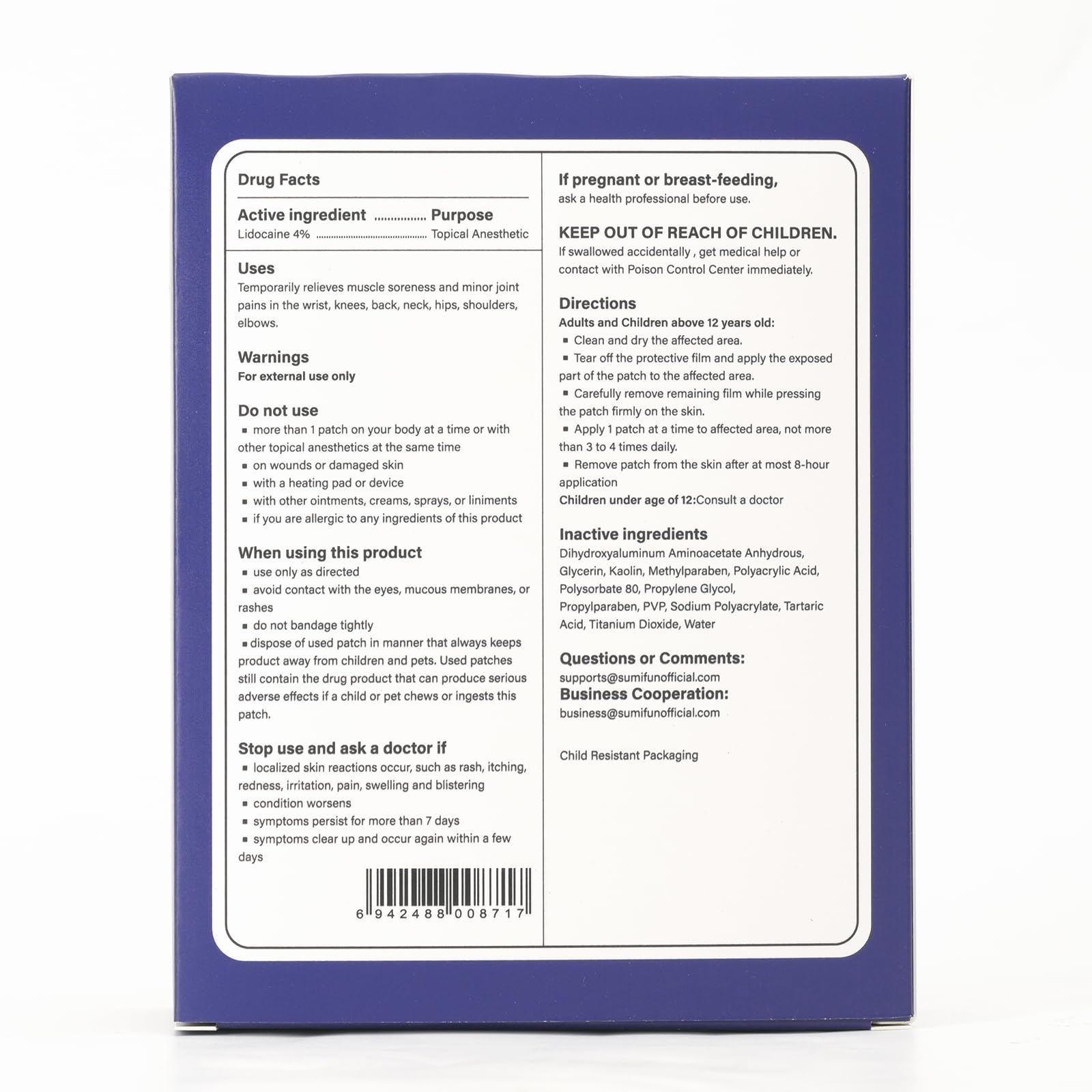 Sumifun 4% Lidocaine XL Pain Patches | Extra Large 4.72"x7.87" for Full Back & Thigh Coverage | Maximum Strength OTC Numbing | 8-Hour Medical Adhesion (X-Large, Count, 9) - TrustMedUSA