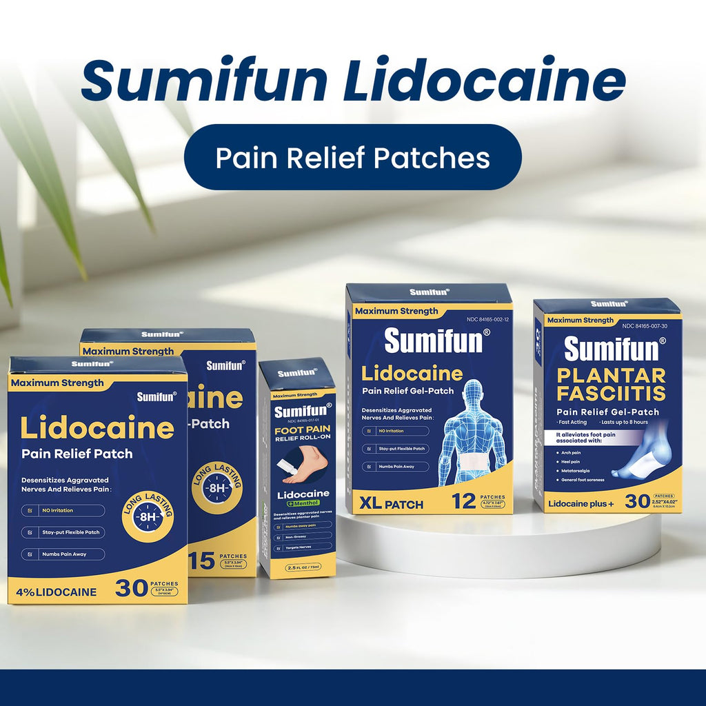 Sumifun Foot Pain Relief Lidocaine Roll-On - Maximum Strength OTC for Plantar Fasciitis & Heel Pain - Fast-Drying, Non-Greasy Formula, 2.5 Fl Oz * 2 - TrustMedUSA