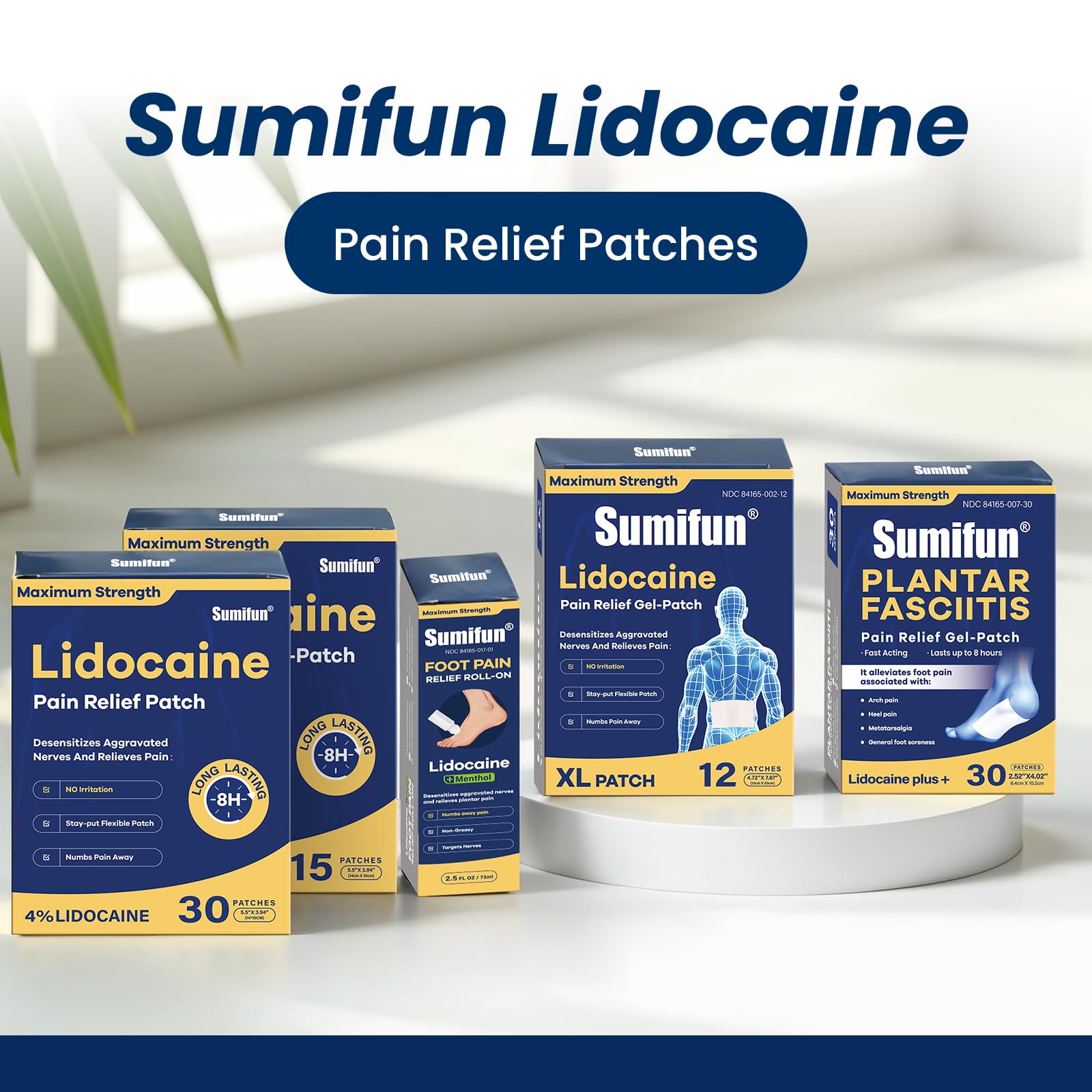 Sumifun Foot Pain Relief Lidocaine Roll-On - Maximum Strength OTC for Plantar Fasciitis & Heel Pain - Fast-Drying, Non-Greasy Formula, 2.5 Fl Oz * 2 - TrustMedUSA