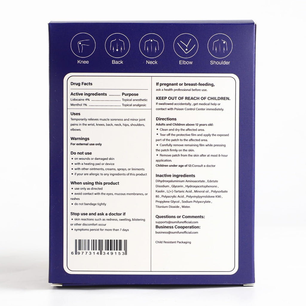 Sumifun Lidocaine Pain Relief Patches - Fast, Targeted Therapy Simple Backache, Soreness, Sprain, Joint Pain with Maximum Strength 4% Lidocaine and 1% Menthol (Large, Count, 31) NDC 83602-172-31 - TrustMedUSA