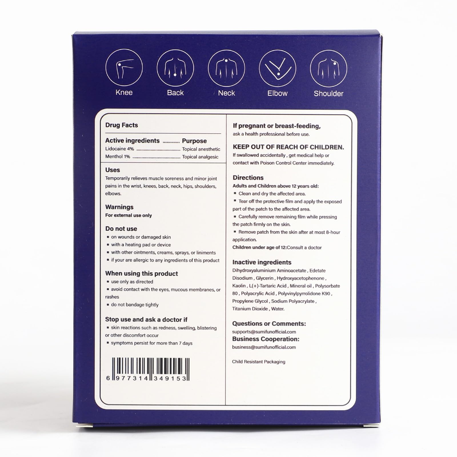 Sumifun Lidocaine Pain Relief Patches - Fast, Targeted Therapy Simple Backache, Soreness, Sprain, Joint Pain with Maximum Strength 4% Lidocaine and 1% Menthol (Large, Count, 31) NDC 83602-172-31 - TrustMedUSA