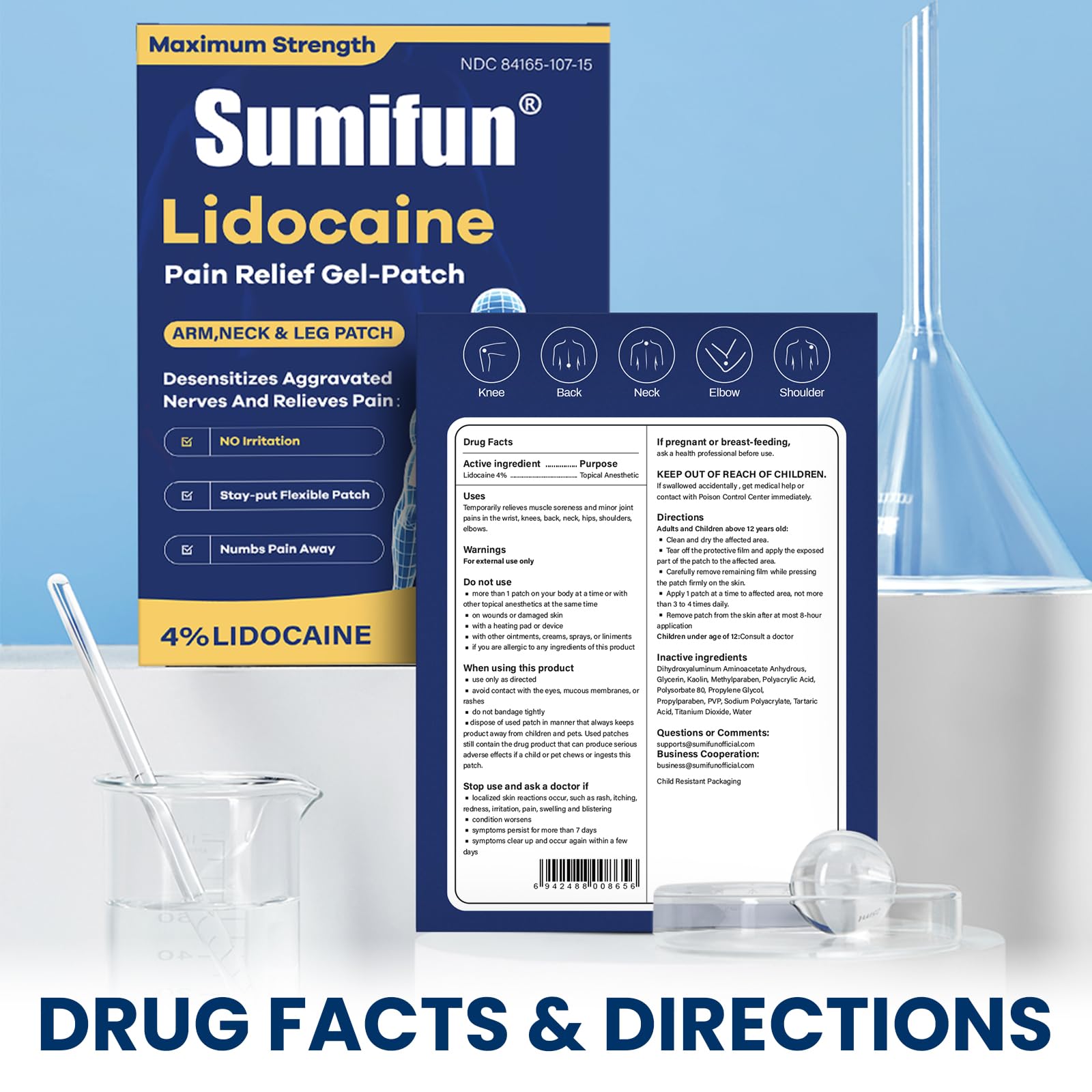 Sumifun Medium Size Lidocaine Patches - Plantar Fasciitis Relief, Foot & Neck & Arm & Small Pain Areas - Maximum OTC Strength - Stays in Place (Small, Count, 15) - TrustMedUSA