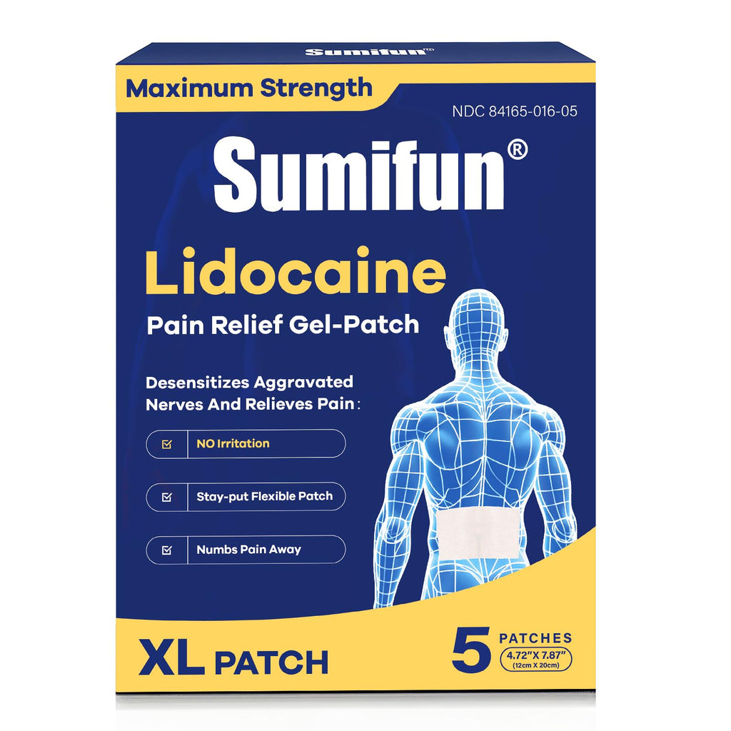 Sumifun XL Lidocaine Patches for Pain Relief, 4% Lidocaine Maximum Strength OTC, Extra Large 4.72"x7.87" for Full Back Pain Patches & Large Areas, 5 Count - TrustMedUSA