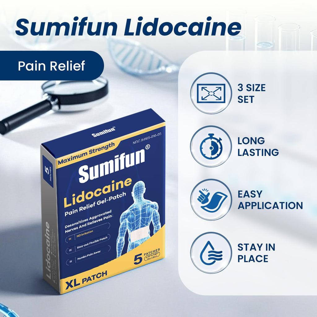 Sumifun XL Lidocaine Patches for Pain Relief, 4% Lidocaine Maximum Strength OTC, Extra Large 4.72"x7.87" for Full Back Pain Patches & Large Areas, 5 Count - TrustMedUSA
