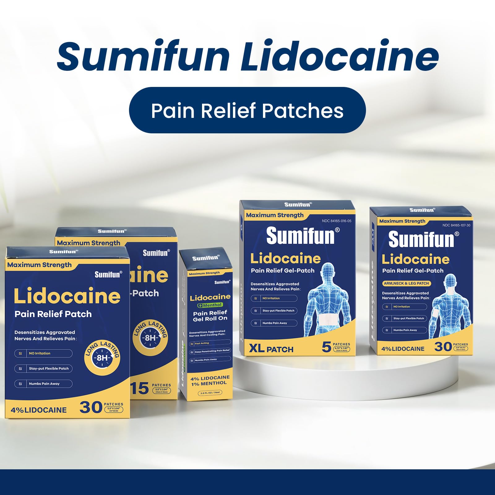 Sumifun XL Lidocaine Patches for Pain Relief, 4% Lidocaine Maximum Strength OTC, Extra Large 4.72"x7.87" for Full Back Pain Patches & Large Areas, 5 Count - TrustMedUSA