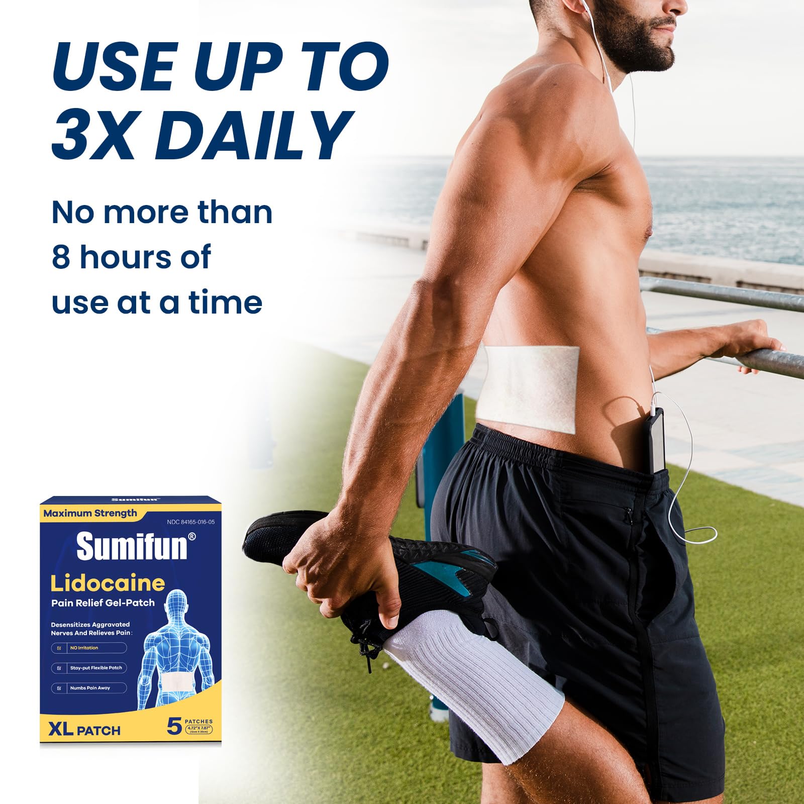 Sumifun XL Lidocaine Patches for Pain Relief, 4% Lidocaine Maximum Strength OTC, Extra Large 4.72"x7.87" for Full Back Pain Patches & Large Areas, 5 Count - TrustMedUSA