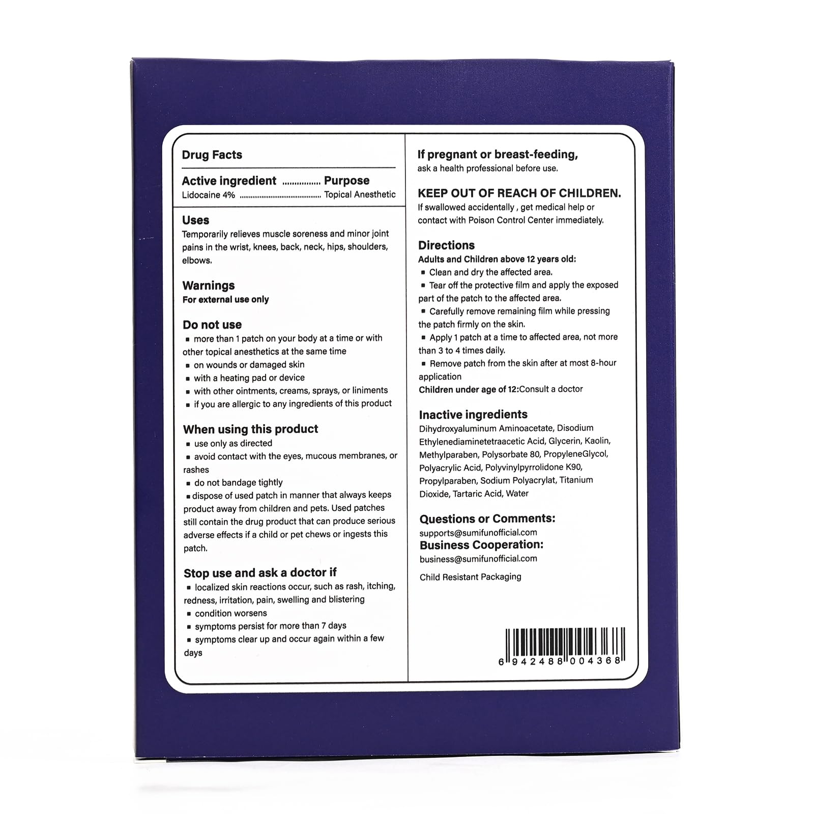 Sumifun XL Lidocaine Patches for Pain Relief, 4% Lidocaine Maximum Strength OTC, Extra Large 4.72"x7.87" for Full Back Pain Patches & Large Areas, 5 Count - TrustMedUSA