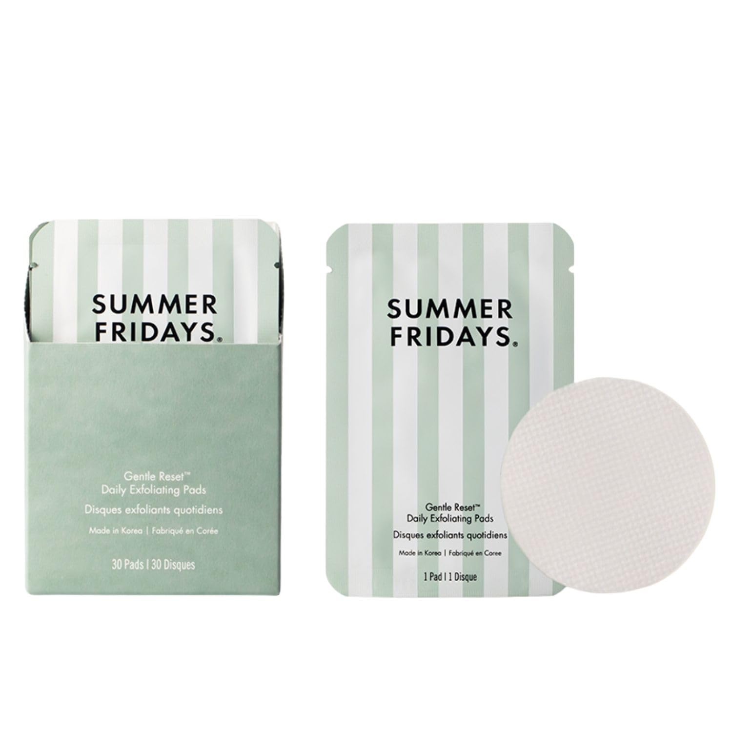Summer Fridays Gentle Reset Daily Exfoliating Pads - Face Exfoliator with AHAs + PHAs to Smooth Texture + Even Skin - Formulated in Korea - Soothing + Hydrating Toner Pads - Vegan (30 Count) - Maple Wellness Supplements