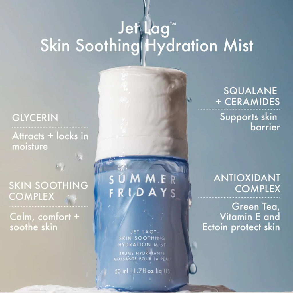 Summer Fridays Jet Lag Skin Soothing Hydration Face Mist - Ultra-Fine Facial Spray & Hydrating Mist to Comfort, Soothe & Help Provide Protective Moisture Barrier Support for Glowing Skin (1.7 Fl Oz) - TrustMedUSA