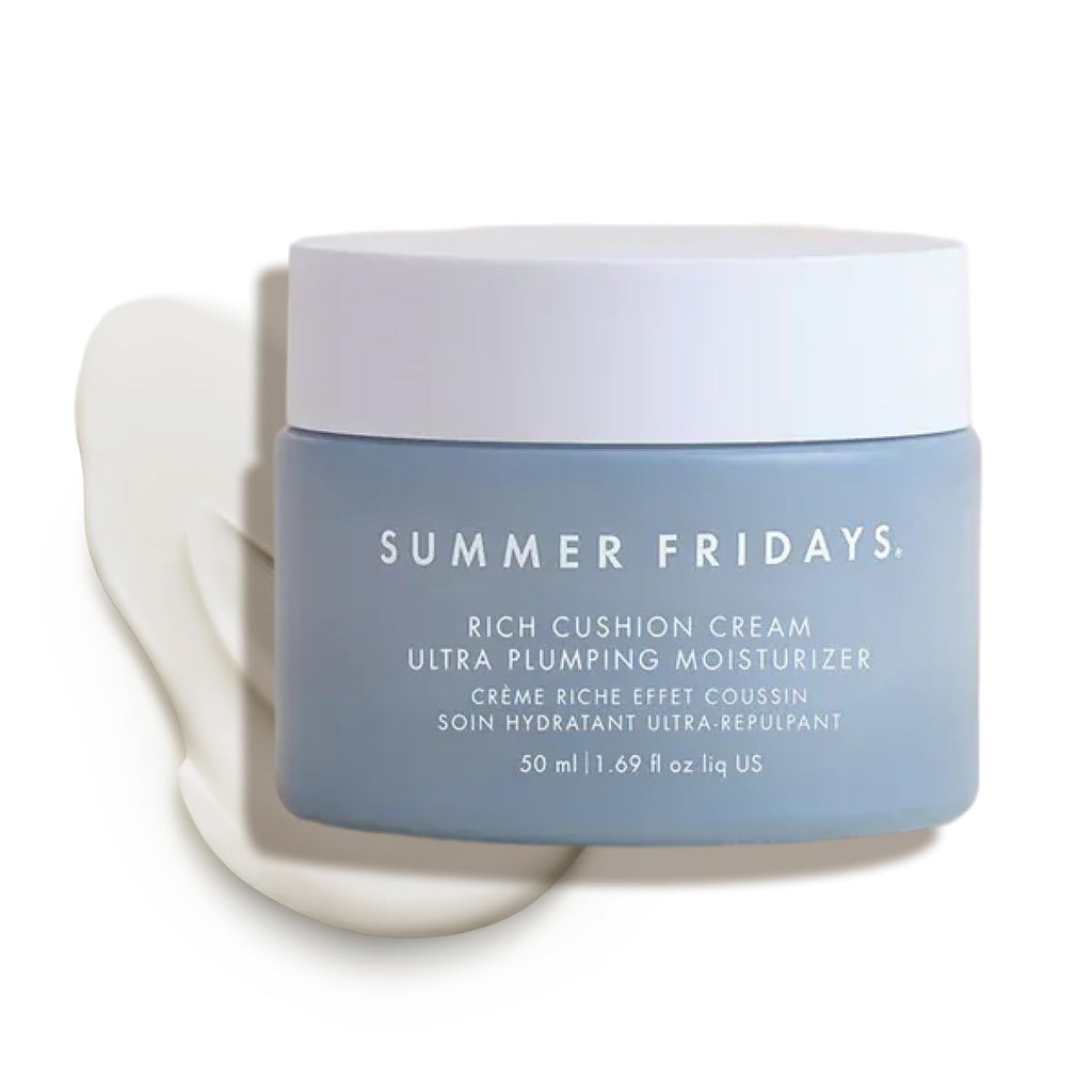 Summer Fridays Rich Cushion Face Cream - Ultra Plumping Barrier Repair Cream + Makeup Primer - Infuses Skin with Rich Hydration from Glycerin + Squalane - Non-Comedogenic + Fragrance-Free (1.69 Oz) - TrustMedUSA