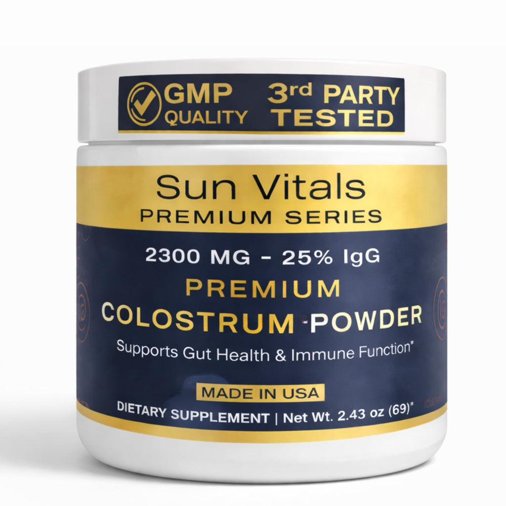 Sun Vitals Bovine Colostrum Powder 2300mg – 575mg IgG Per Serving | 25% IgG Standardized | Gut Health & Immune Support | No Fillers, No Capsules | GMP-Certified, 3rd Party Tested | 30 Servings - TrustMedUSA