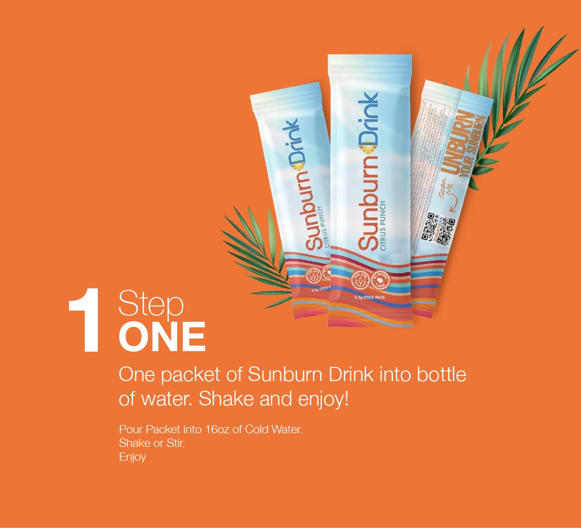 Sunburn Drink - Twin Pack - After Sun Skin Care - Supports Healthy Skin from The Inside Out -Promotes Hydration - Sun Damage Support - Mix with Water - Travel Size - TrustMedUSA
