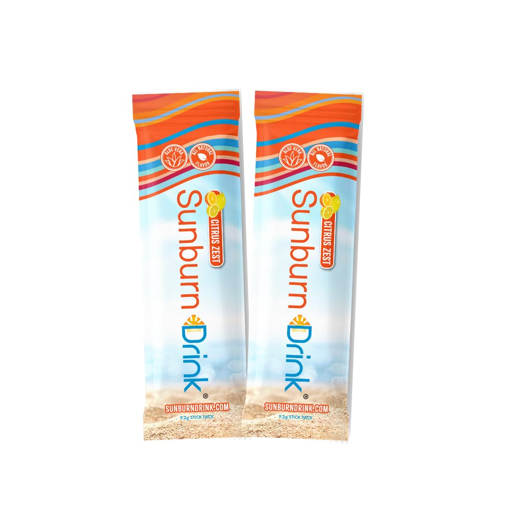 Sunburn Drink - Twin Pack - After Sun Skin Care - Supports Healthy Skin from The Inside Out -Promotes Hydration - Sun Damage Support - Mix with Water - Travel Size - TrustMedUSA