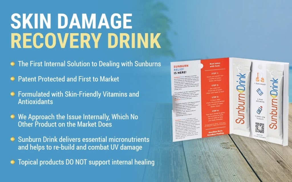 Sunburn Drink - Twin Pack - After Sun Skin Care - Supports Healthy Skin from The Inside Out -Promotes Hydration - Sun Damage Support - Mix with Water - Travel Size - TrustMedUSA