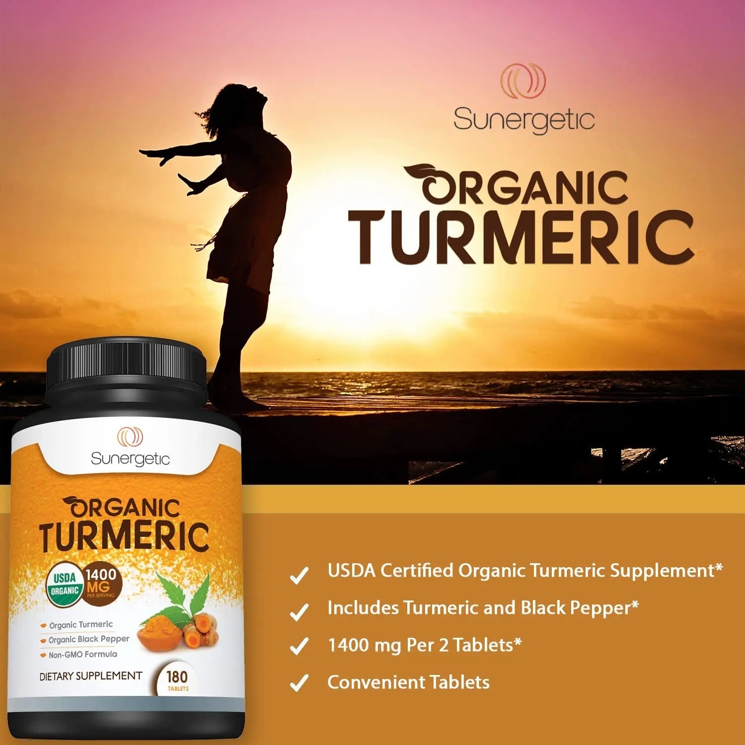 Sunergetic USDA Certified Organic Turmeric Supplement – Includes Organic Turmeric - TrustMedUSA