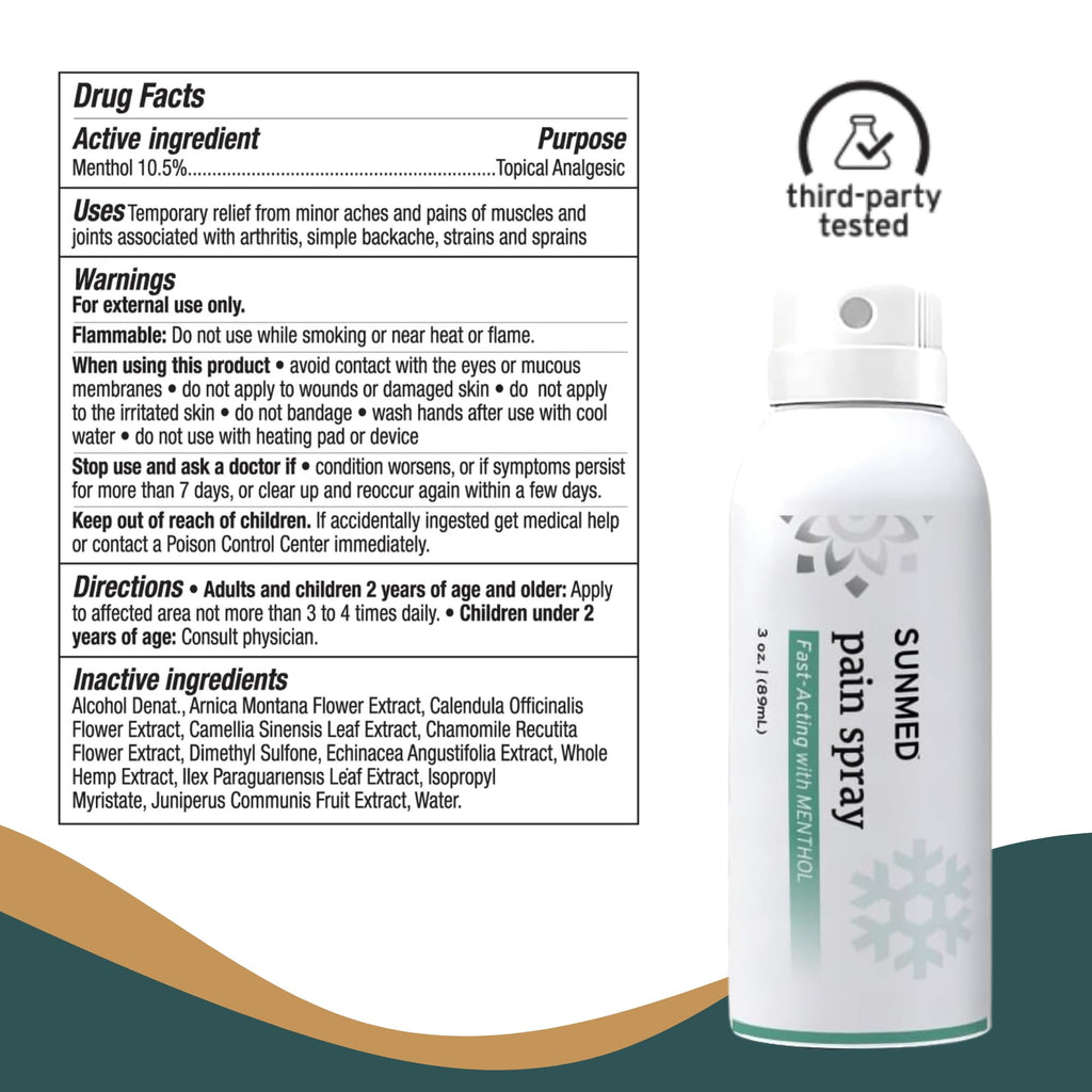 SUNMED Hemp Oil Menthol Spray for Discomfort Soothing & Recovery – Fast-Absorbing, Cooling Topical Formula for Aches, Tension & Muscle Relief – Convenient Spray, Easy Application - TrustMedUSA