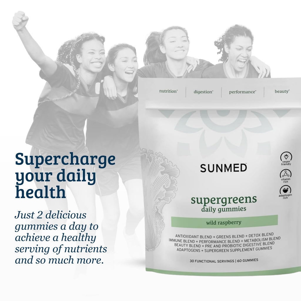 SUNMED Supergreens Daily Gummies – Wellness Blend with Ashwagandha, Green Tea, Spirulina, Probiotics, Antioxidants & Detox Support for Immunity, Gut, Skin & Brain Health | Wild Raspberry, 60ct - TrustMedUSA