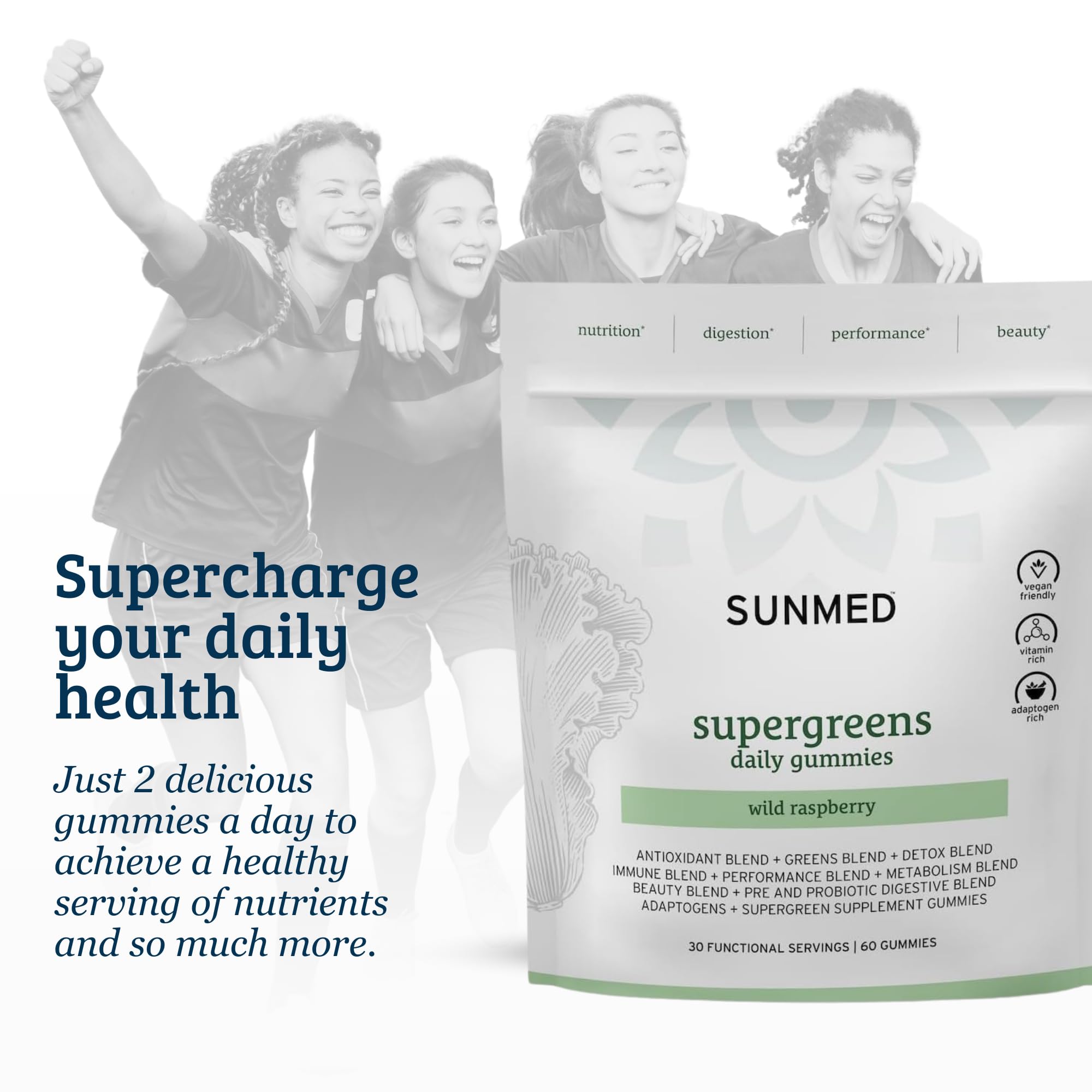 SUNMED Supergreens Daily Gummies – Wellness Blend with Ashwagandha, Green Tea, Spirulina, Probiotics, Antioxidants & Detox Support for Immunity, Gut, Skin & Brain Health | Wild Raspberry, 60ct - TrustMedUSA