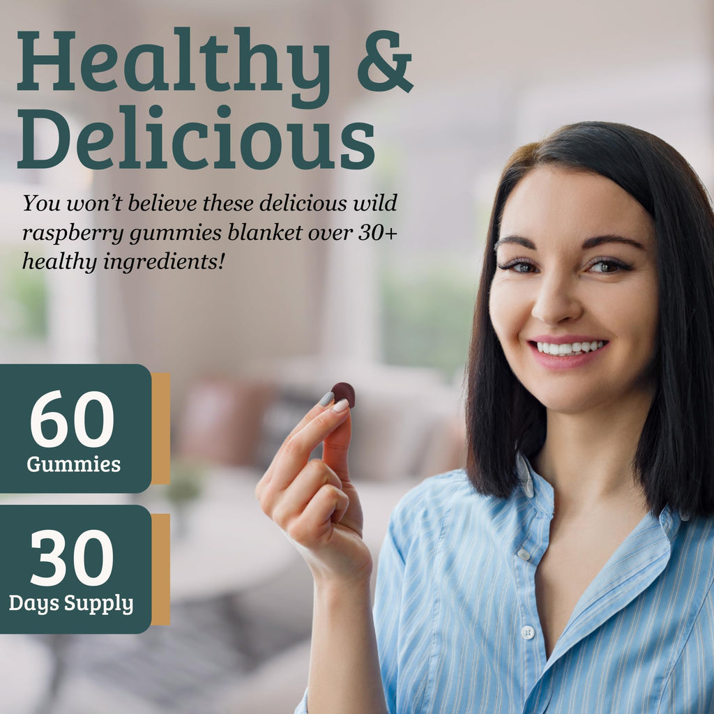 SUNMED Supergreens Daily Gummies – Wellness Blend with Ashwagandha, Green Tea, Spirulina, Probiotics, Antioxidants & Detox Support for Immunity, Gut, Skin & Brain Health | Wild Raspberry, 60ct - TrustMedUSA