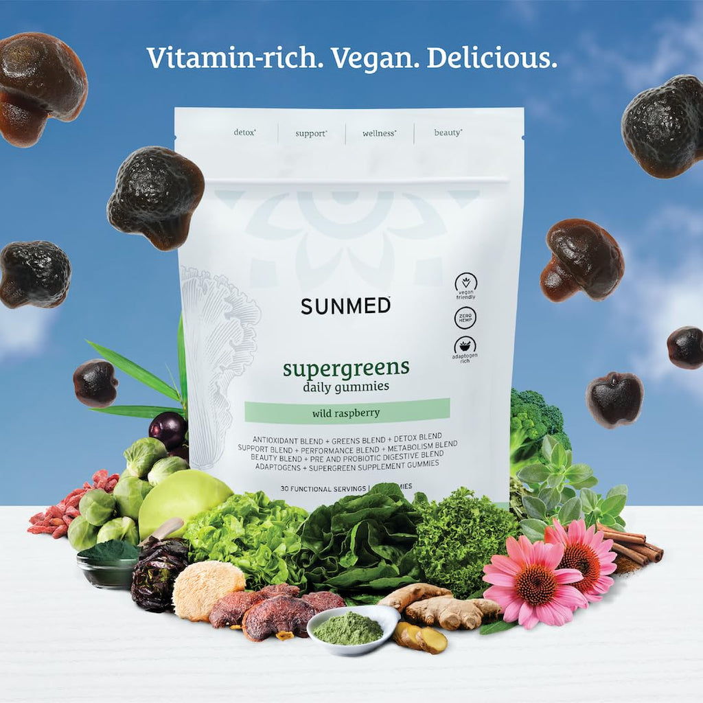 SUNMED Supergreens Daily Gummies – Wellness Blend with Ashwagandha, Green Tea, Spirulina, Probiotics, Antioxidants & Detox Support for Immunity, Gut, Skin & Brain Health | Wild Raspberry, 60ct - TrustMedUSA