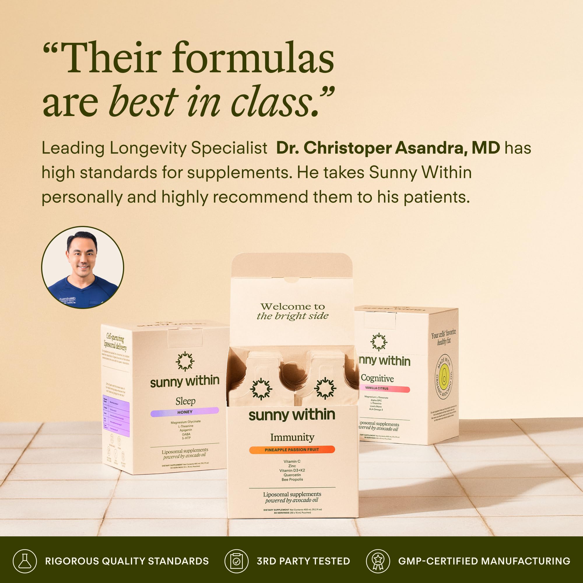 Sunny Within Immunity - 6-in-1 Liposomal Vitamin C Packets, Zinc, D3 + K2, Quercetin, Bee Propolis & Avocado Oil - Antioxidant Liquid Supplement for Immunity, Skin & Bone* - 30 Pouches - TrustMedUSA