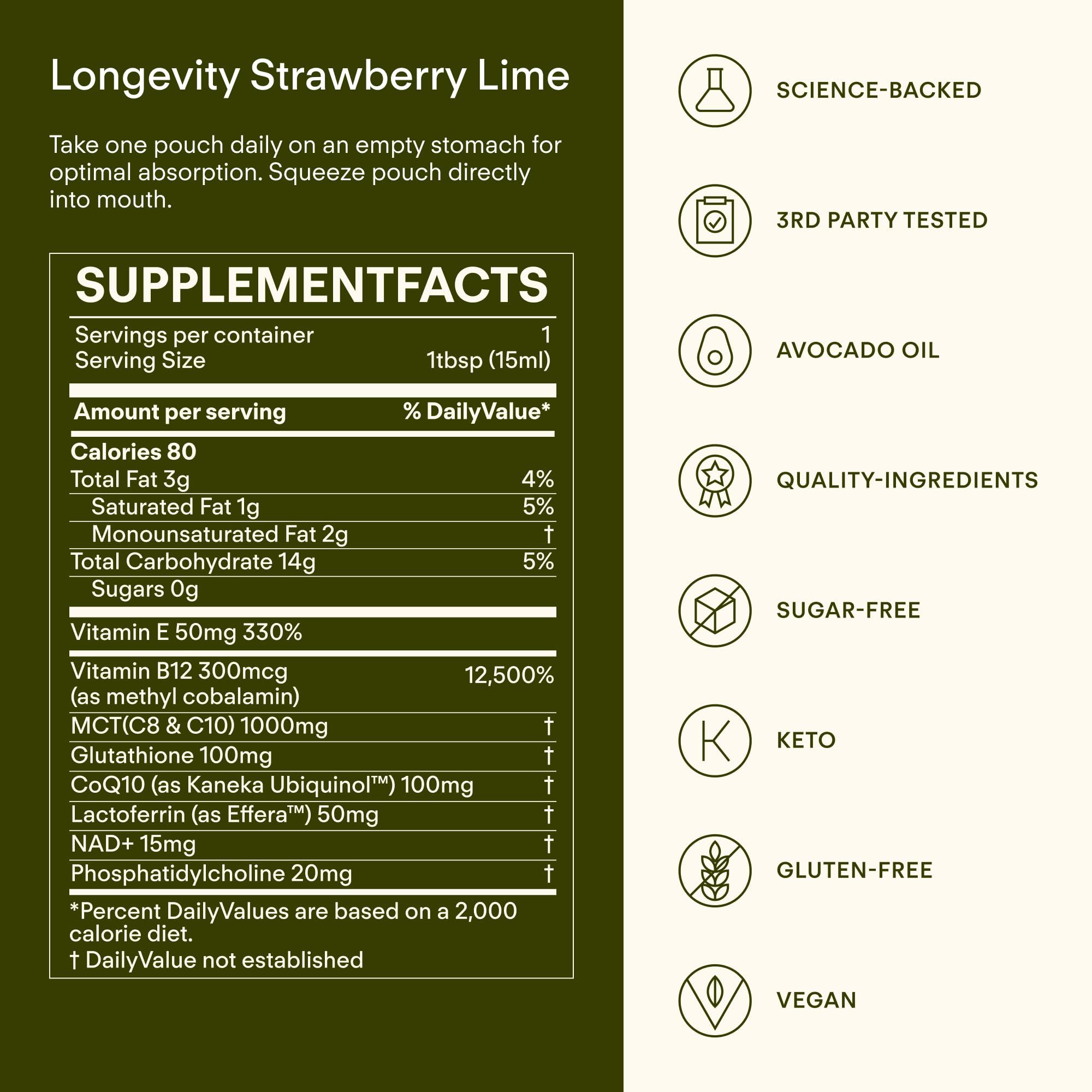 Sunny Within - Liposomal Glutathione Supplement NAD+ Longevity Mix w/Liquid NAD+, CoQ10, B12, MCT & Avocado Oil – Cellular Health, Energy, Brain, Gut & Heart Support* – Strawberry Lime – 30 Pouches - TrustMedUSA