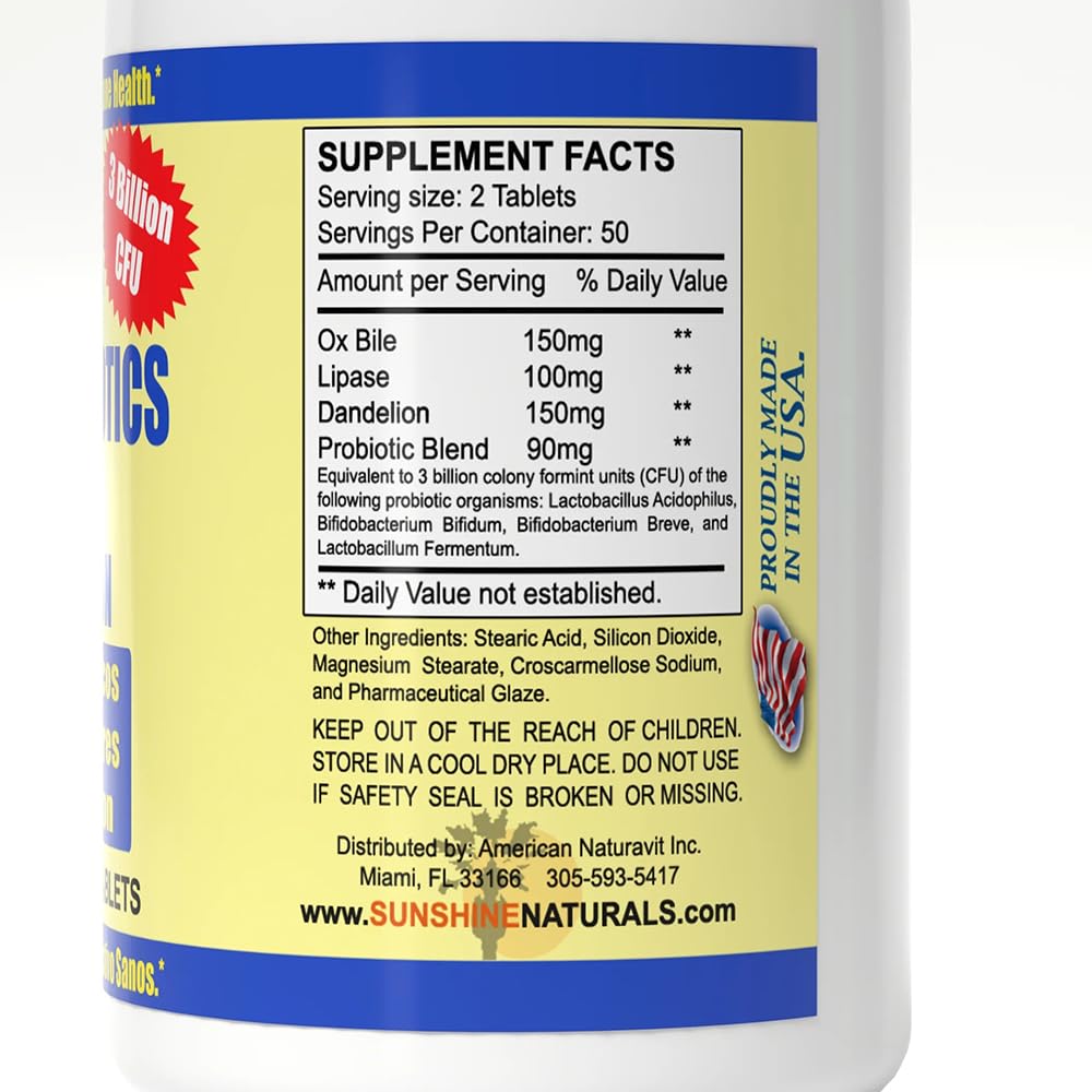 Sunshine Naturals Super Probiotics Supplement. Improves Digestion, Gut Health, Immune System Support, and Healthy Bowel Function. Promotes Healthy Flora. 100 Capsules. - TrustMedUSA