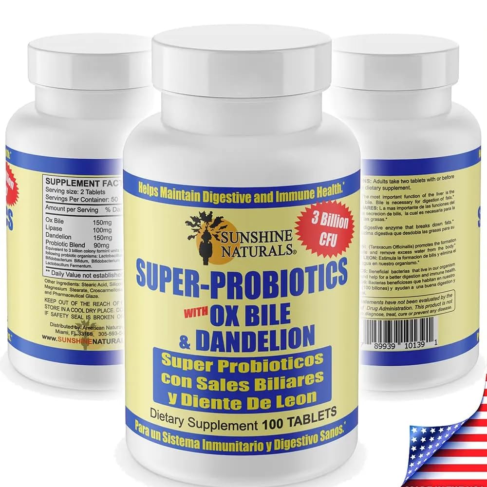 Sunshine Naturals Super Probiotics Supplement. Improves Digestion, Gut Health, Immune System Support, and Healthy Bowel Function. Promotes Healthy Flora. 100 Capsules. - TrustMedUSA