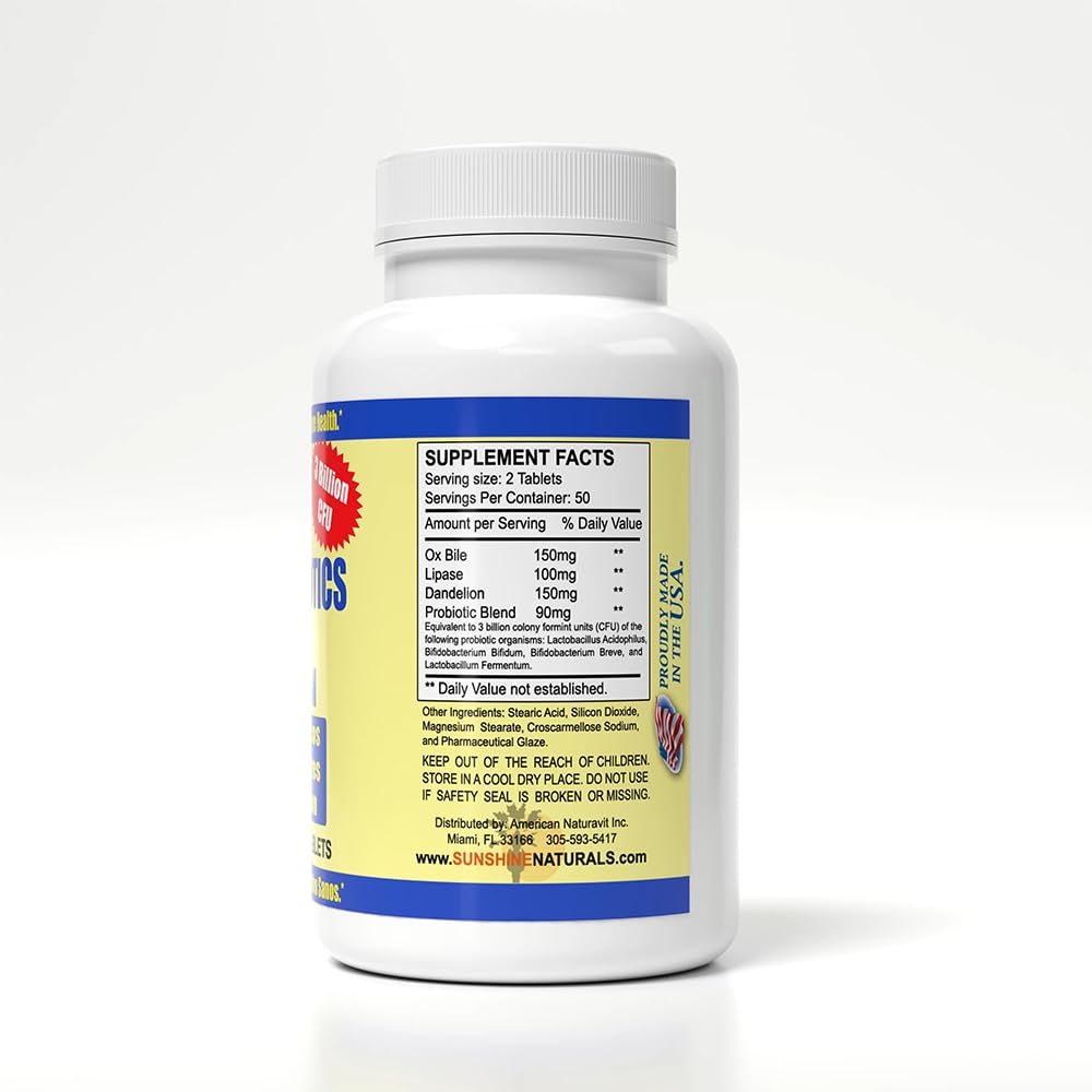 Sunshine Naturals Super Probiotics Supplement. Improves Digestion, Gut Health, Immune System Support, and Healthy Bowel Function. Promotes Healthy Flora. 100 Capsules. - TrustMedUSA