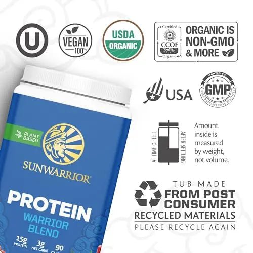 Sunwarrior Vegan Organic Protein Powder Plant-Based | BCAA Amino Acids Hemp Seed - TrustMedUSA