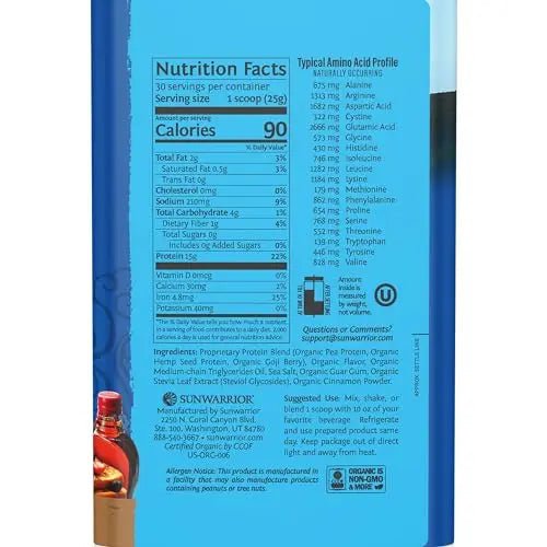 Sunwarrior Vegan Organic Protein Powder Plant-Based | BCAA Amino Acids Hemp Seed - TrustMedUSA