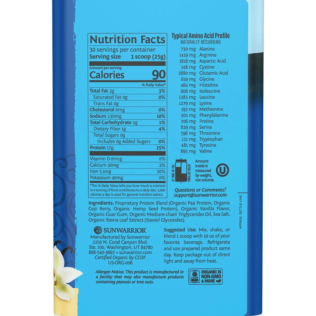 Sunwarrior Vegan Protein Powder Organic Plant-Based Protein | BCAA Amino Acids Hemp Seed Plant Protein | Soy Free Dairy Free Gluten Free Synthetic Free Non-GMO - TrustMedUSA