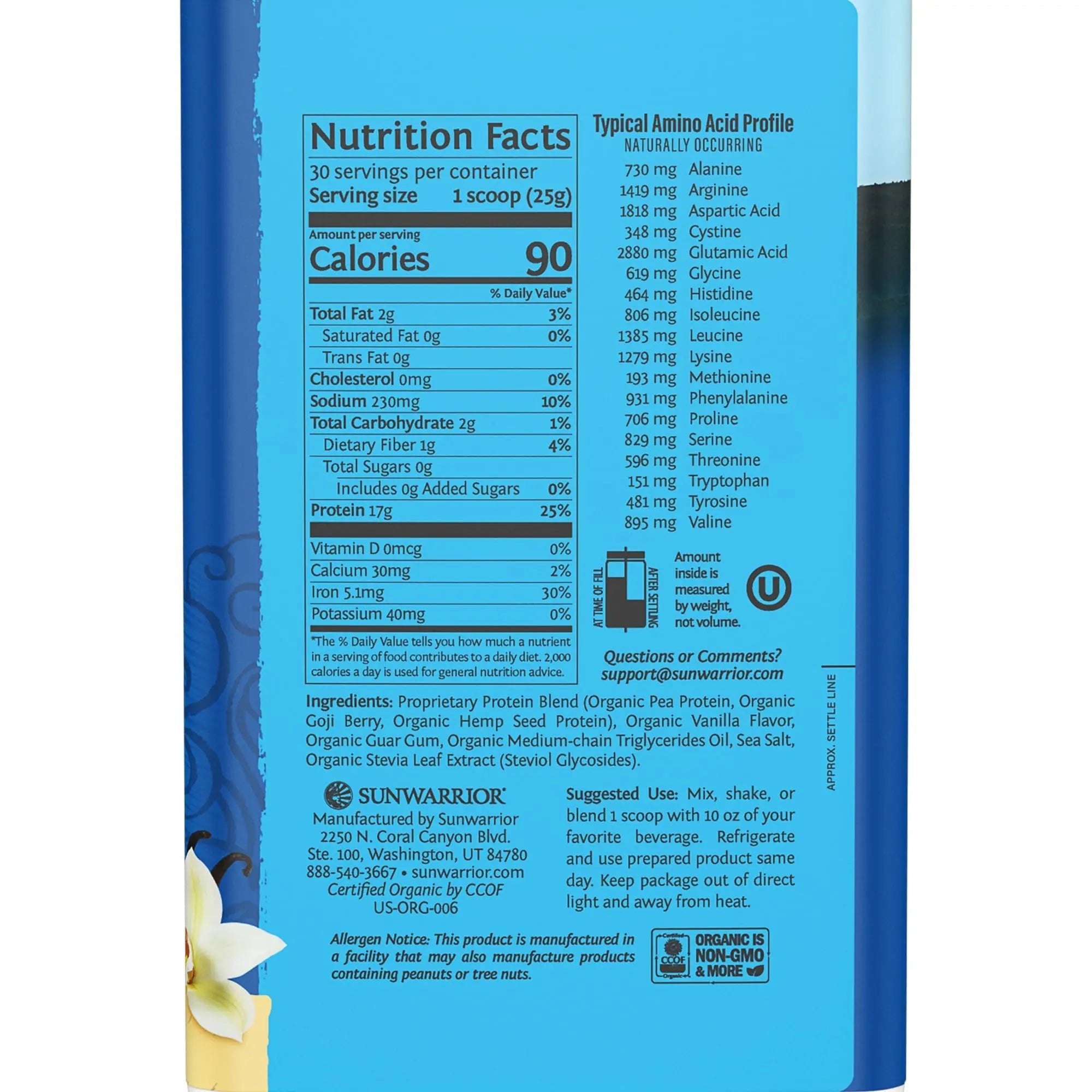 Sunwarrior Vegan Protein Powder Organic Plant-Based Protein | BCAA Amino Acids Hemp Seed Plant Protein | Soy Free Dairy Free Gluten Free Synthetic Free Non-GMO - TrustMedUSA