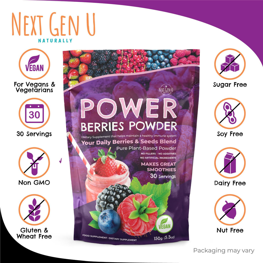 Super Berry Powder - 150g - Immune Support - Food Supplement - Superfood Berries - Smoothie Mix for Shakes - Healthy Boost for Detox Juice Beverages or Any Drink - by NextGenU - TrustMedUSA