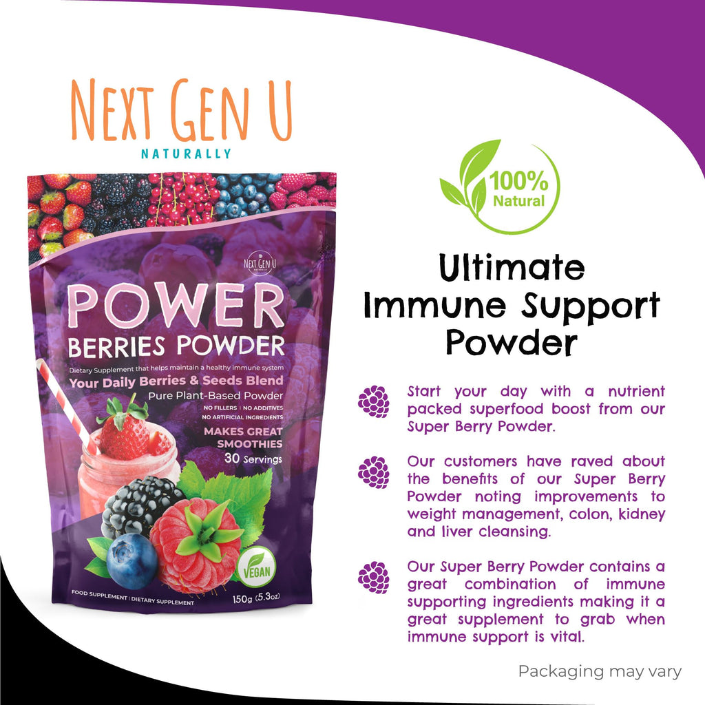 Super Berry Powder - 150g - Immune Support - Food Supplement - Superfood Berries - Smoothie Mix for Shakes - Healthy Boost for Detox Juice Beverages or Any Drink - by NextGenU - TrustMedUSA
