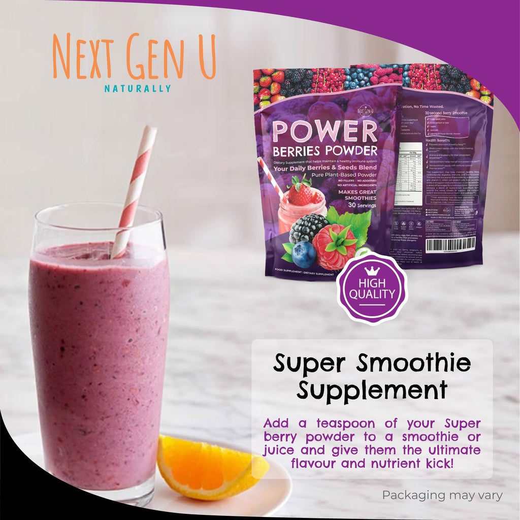 Super Berry Powder - 150g - Immune Support - Food Supplement - Superfood Berries - Smoothie Mix for Shakes - Healthy Boost for Detox Juice Beverages or Any Drink - by NextGenU - TrustMedUSA