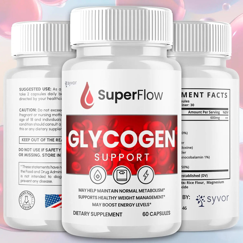 Super Flow Glycogen Support, Official SuperFlow Advanced Formula Glyco Optimizer Capsules, All Natural Super Flow Glycogen Pills, Daily Wellness Supplement to Support Healthy Balance (60 Capsules) - TrustMedUSA