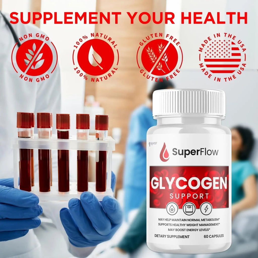 Super Flow Glycogen Support, Official SuperFlow Advanced Formula Glyco Optimizer Capsules, All Natural Super Flow Glycogen Pills, Daily Wellness Supplement to Support Healthy Balance (60 Capsules) - TrustMedUSA