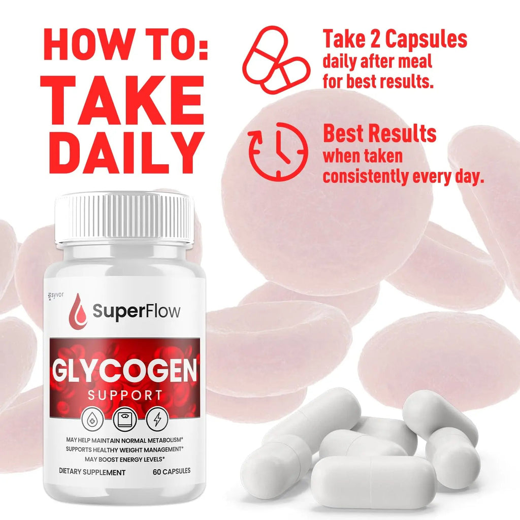 Super Flow Glycogen Support, Official SuperFlow Advanced Formula Glyco Optimizer Capsules, All Natural Super Flow Glycogen Pills, Daily Wellness Supplement to Support Healthy Balance (60 Capsules) - TrustMedUSA