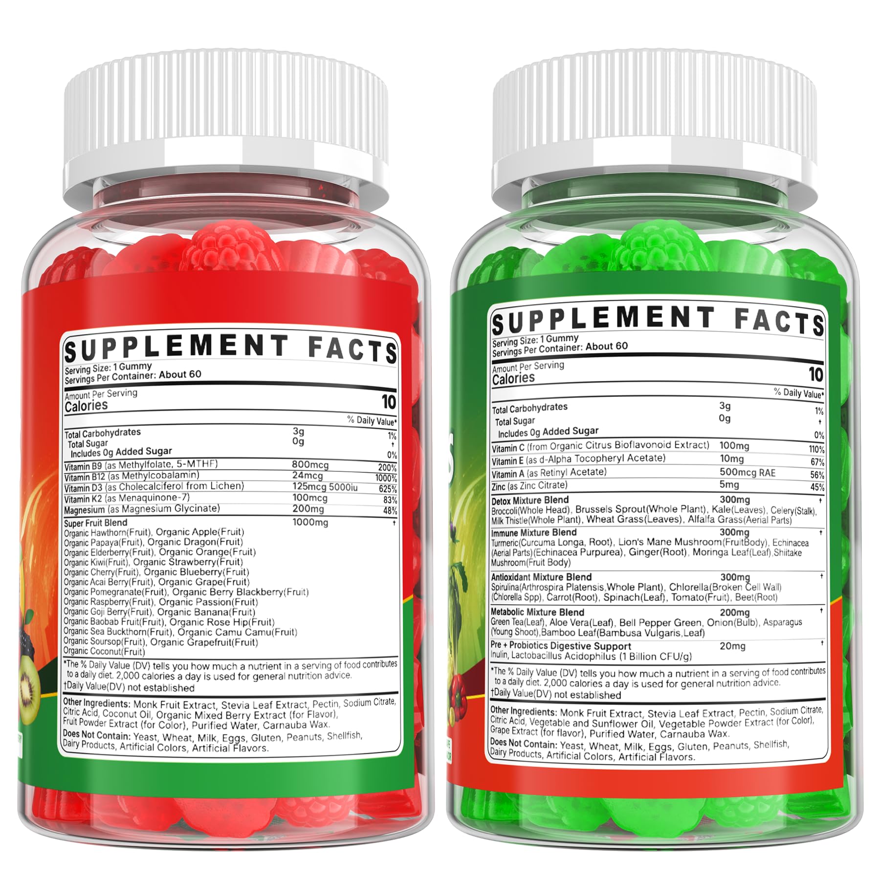 Super Greens Gummies, Daily Green Superfood Supplement w/Spirulina, Chlorella, Mushrooms, Probiotics, Multivitamins, 50+ Super Greens & Veggies Gummies to Boost Immunity, Energy & Gut Health, 120cts - TrustMedUSA